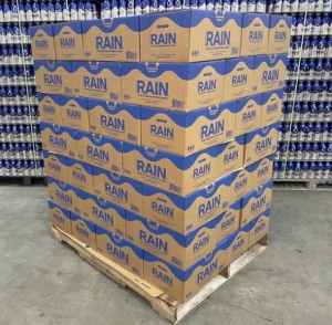 How Many Cases of Water on a Pallet of Rain Water Company?